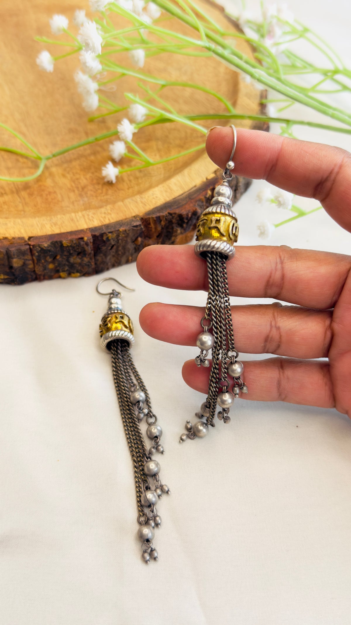 Dual Tone Silver Replica Earrings