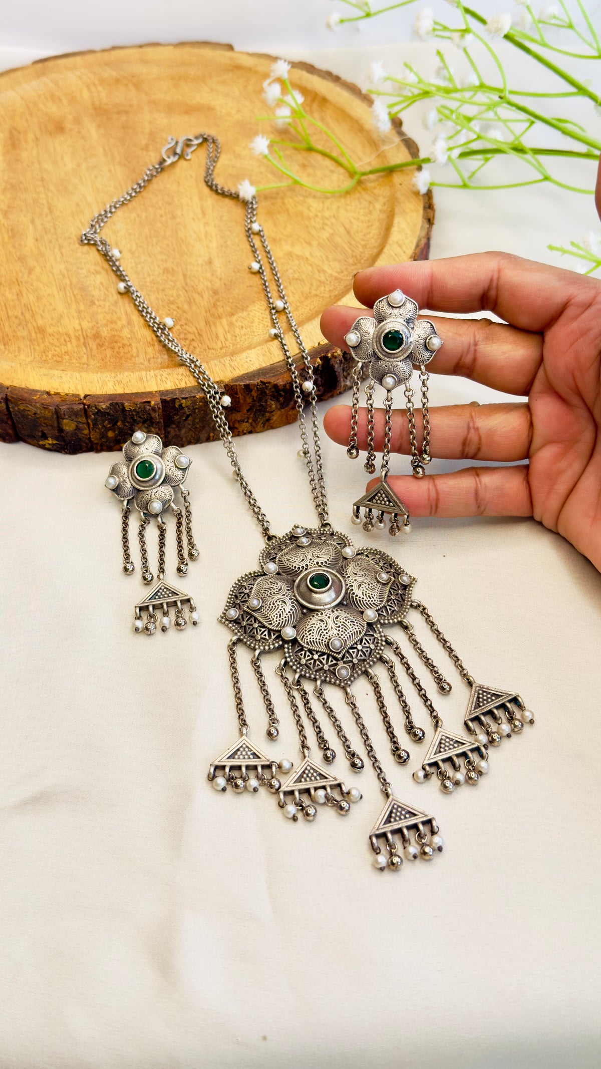 Silver replica Long Necklace Set