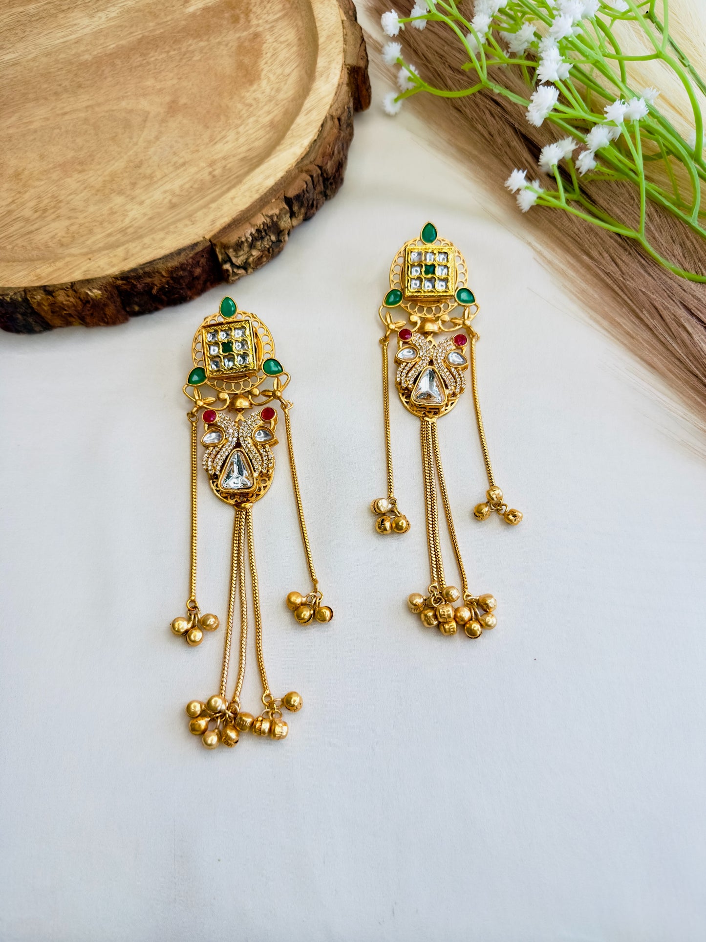 Moissanite Bird Motif Kashmiri Earrings