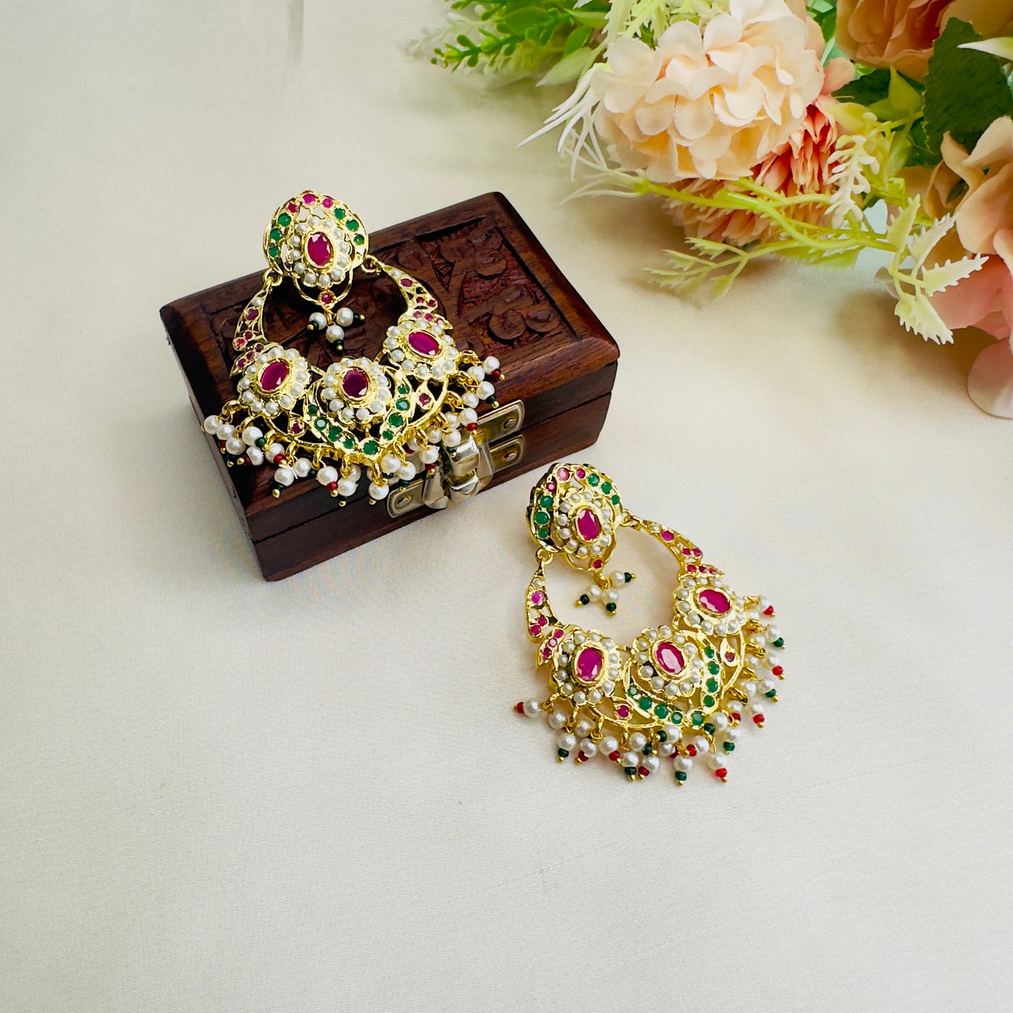 Multicolor Chandbali Jadau Earrings