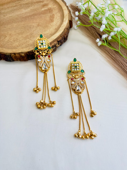 Moissanite Bird Motif Kashmiri Earrings