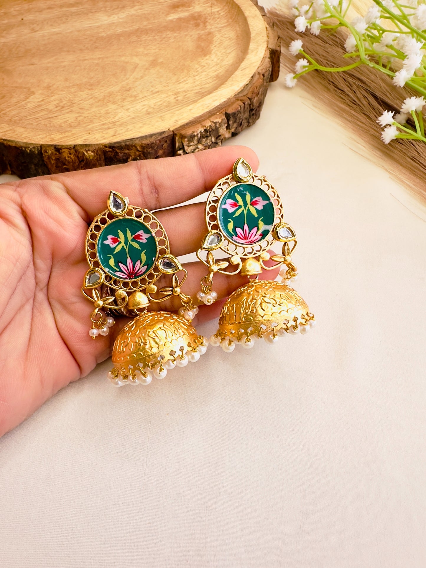 Hand painted Jhumki Earrings