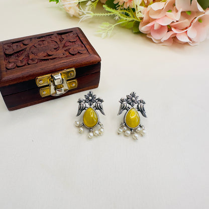 Bird Motif With Monalisa Stone Stud Earrings