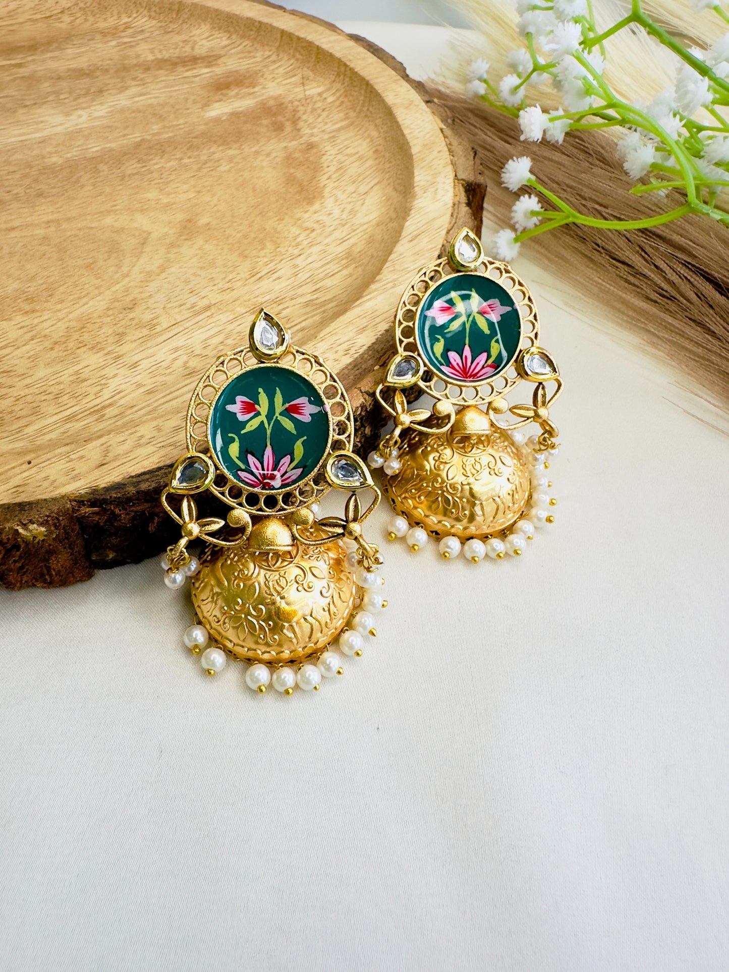 Hand painted Jhumki Earrings