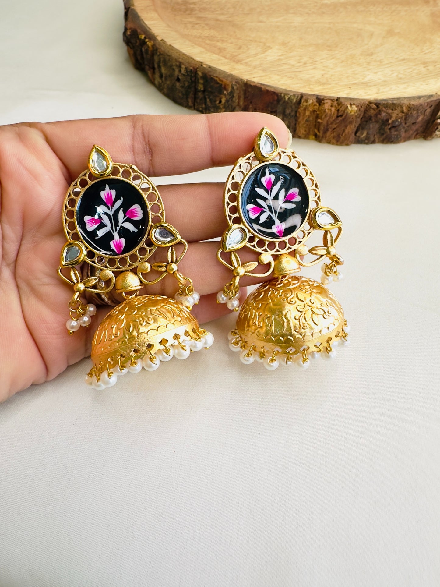 Hand painted Jhumki Earrings