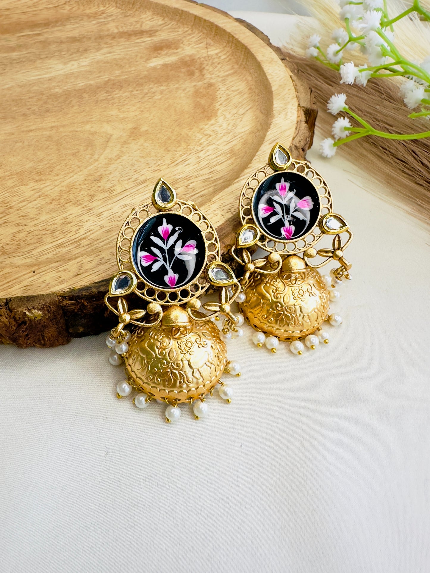 Hand painted Jhumki Earrings