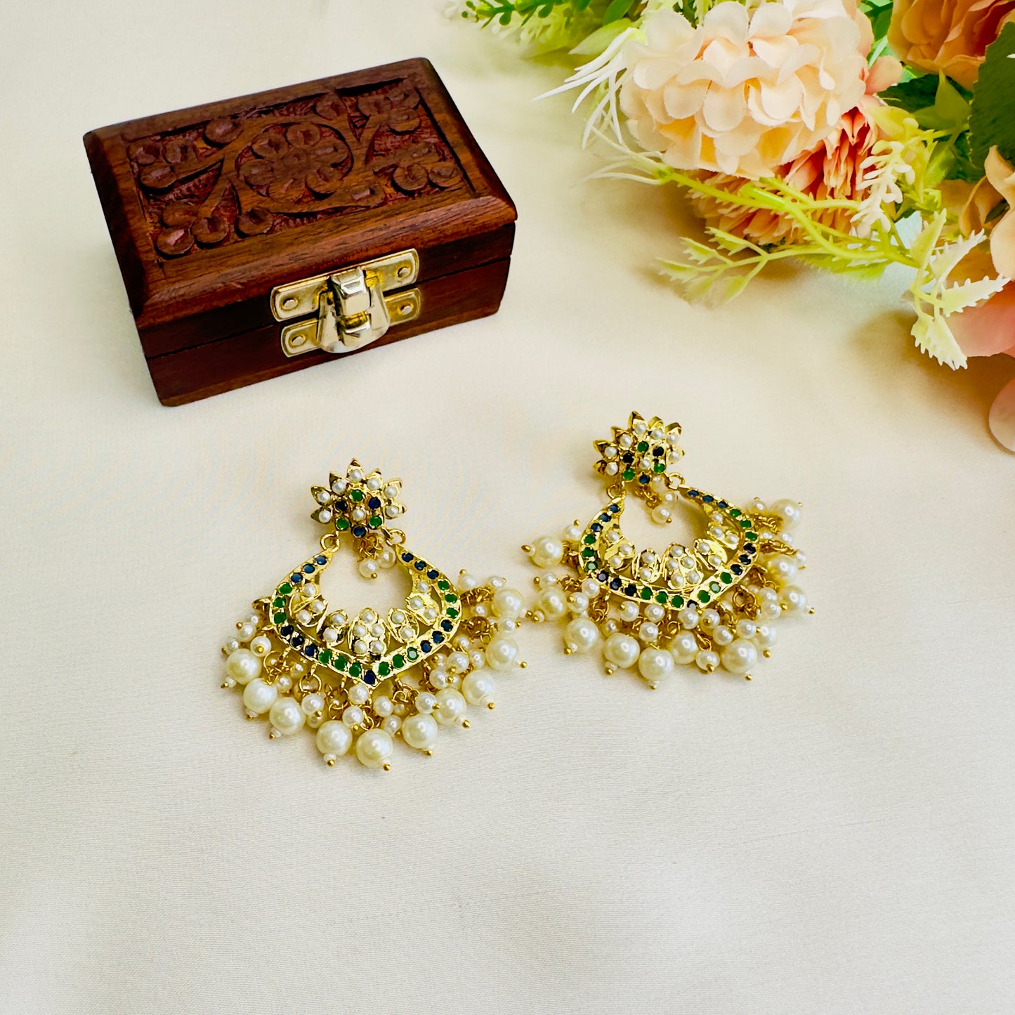 Hyderabadi Jadau Chandbali earrings