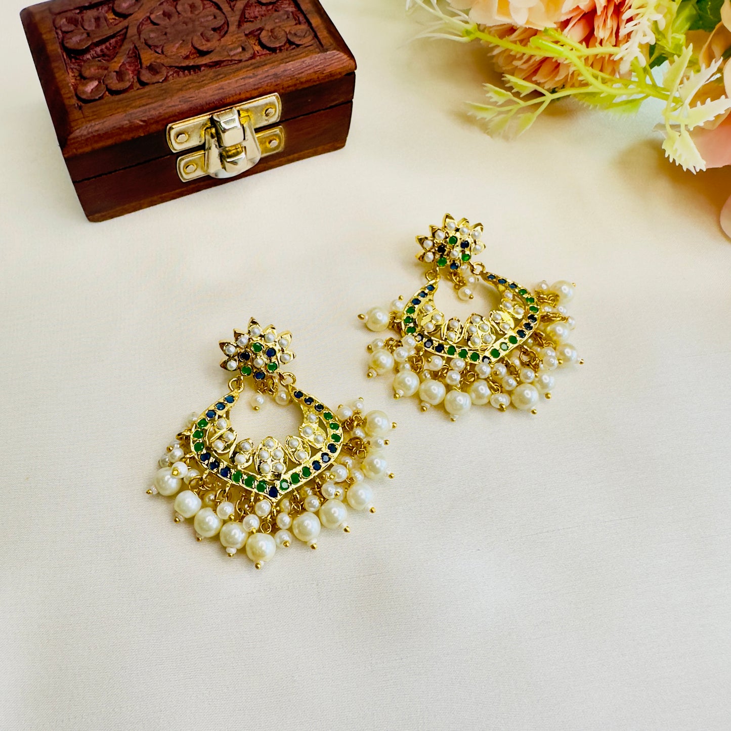 Hyderabadi Jadau Chandbali earrings