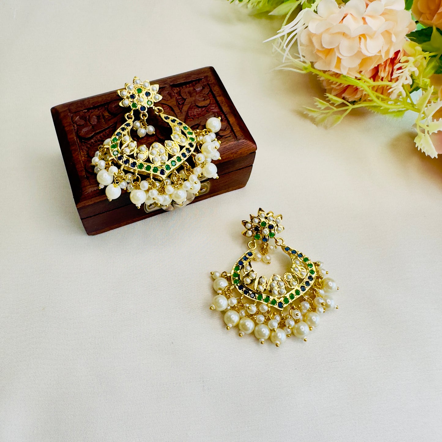 Hyderabadi Jadau Chandbali earrings