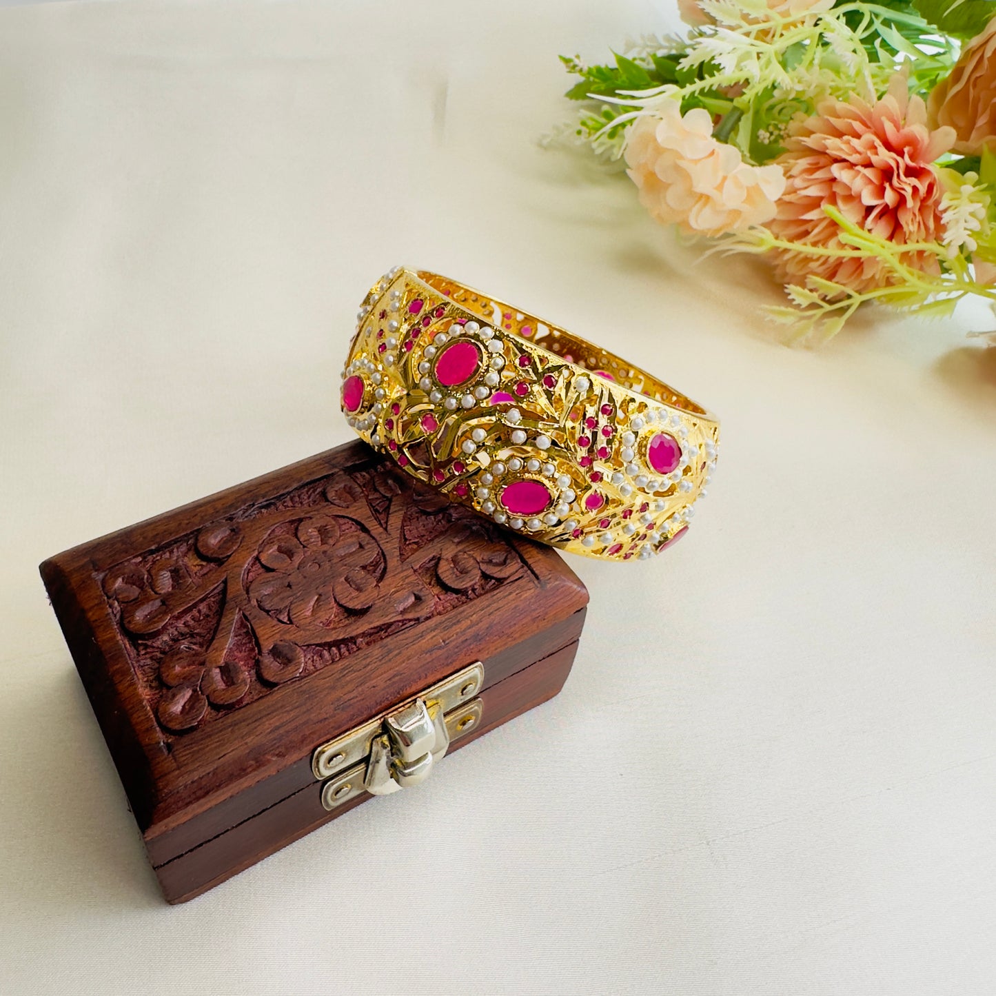 Ruby Pink Jadau Broad Bracelet