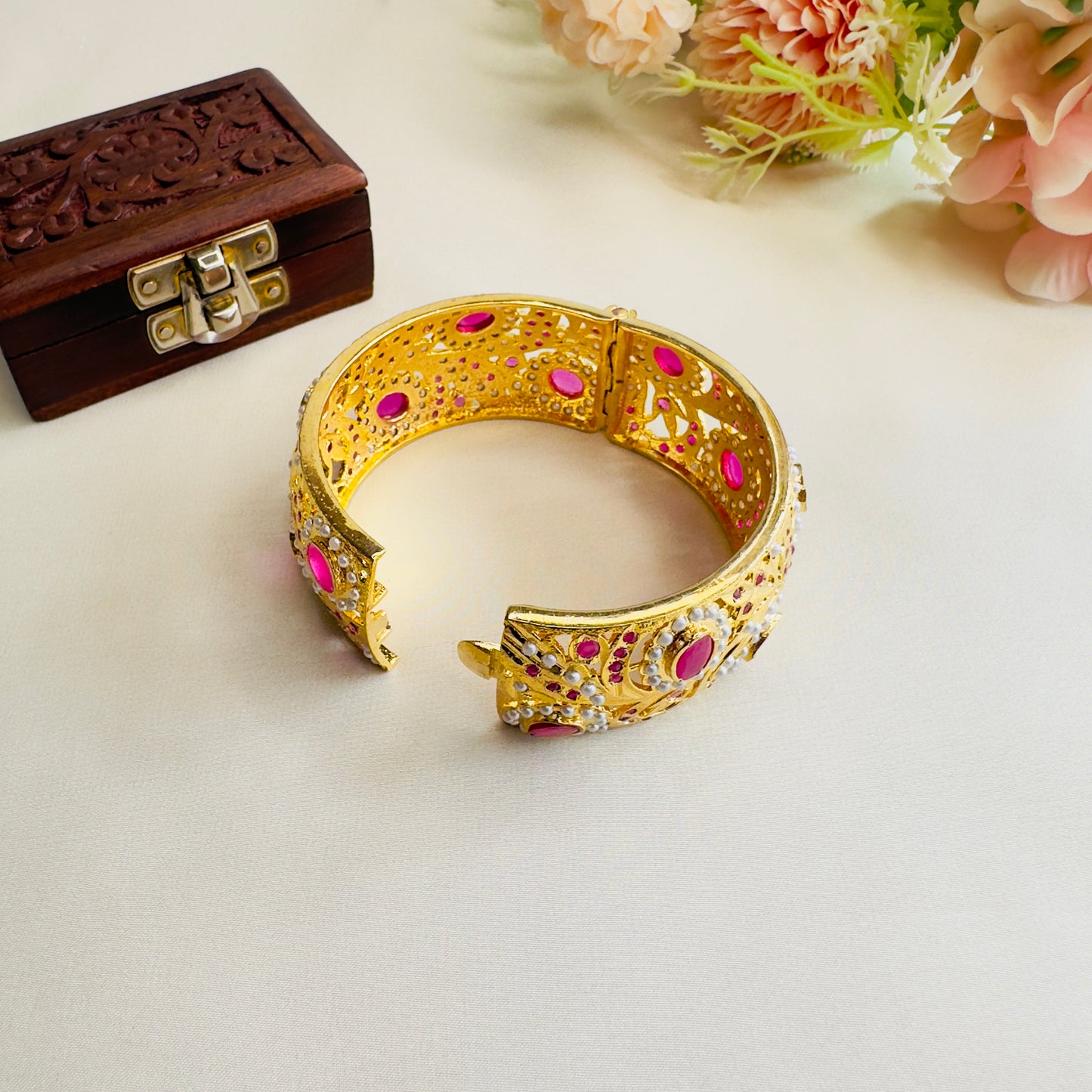 Ruby Pink Jadau Broad Bracelet