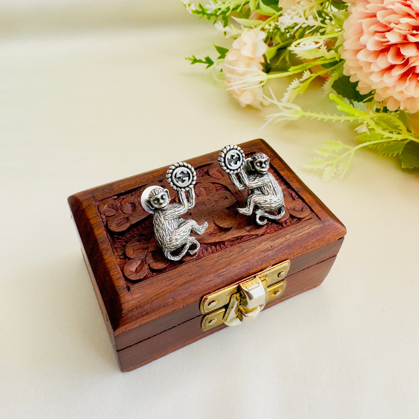 Monkey Motif Solid Replica Earrings