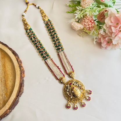 Long Green Beaded Necklace Set with Jhumki Earrings