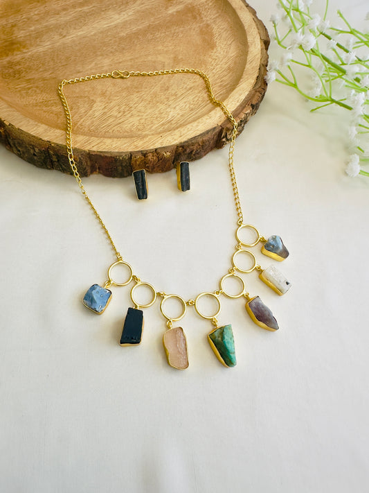 Natural Stone 7 Pendant Necklace Set