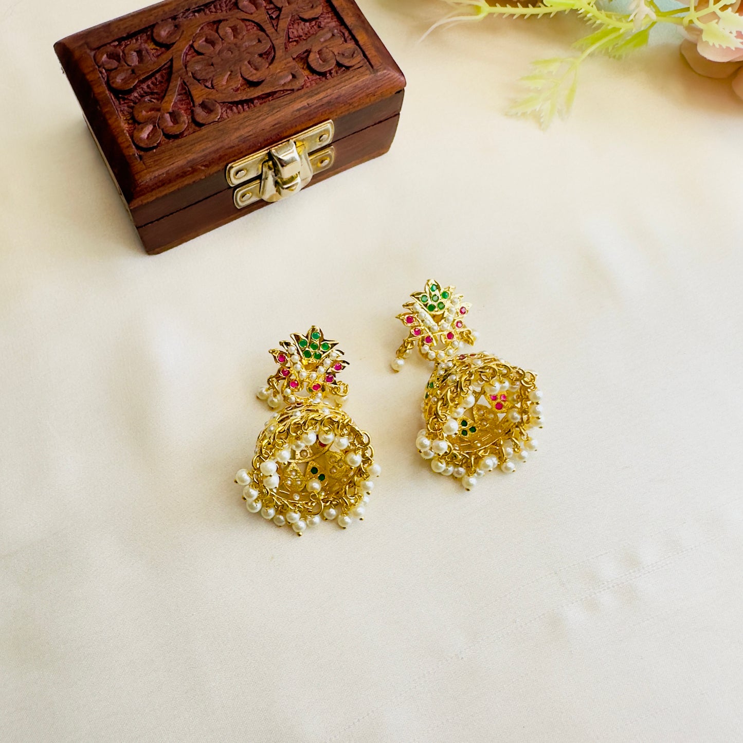 Hyderabadi Jadau Kundan Jhumka Earrings