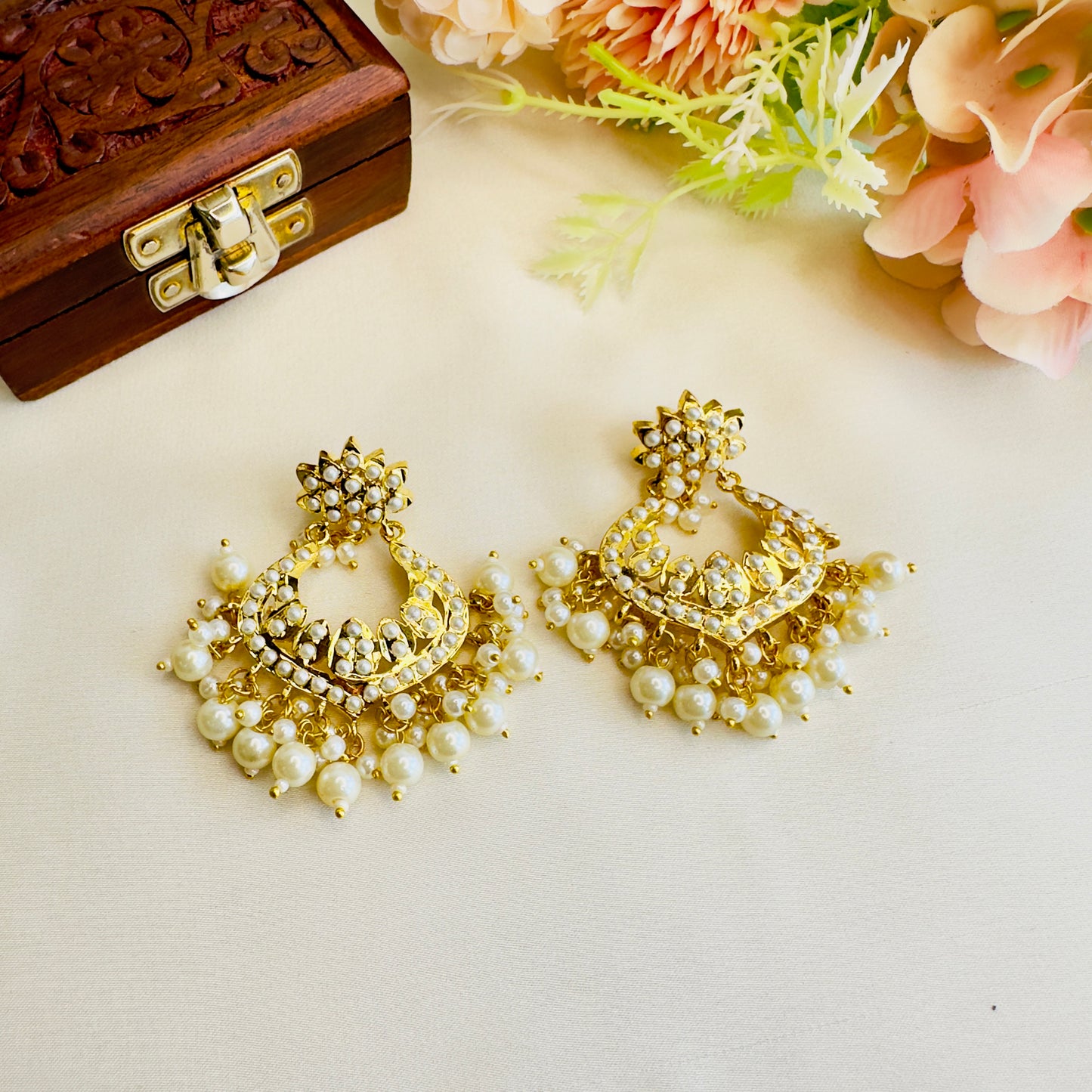 Hyderabadi Jadau Chandbali earrings