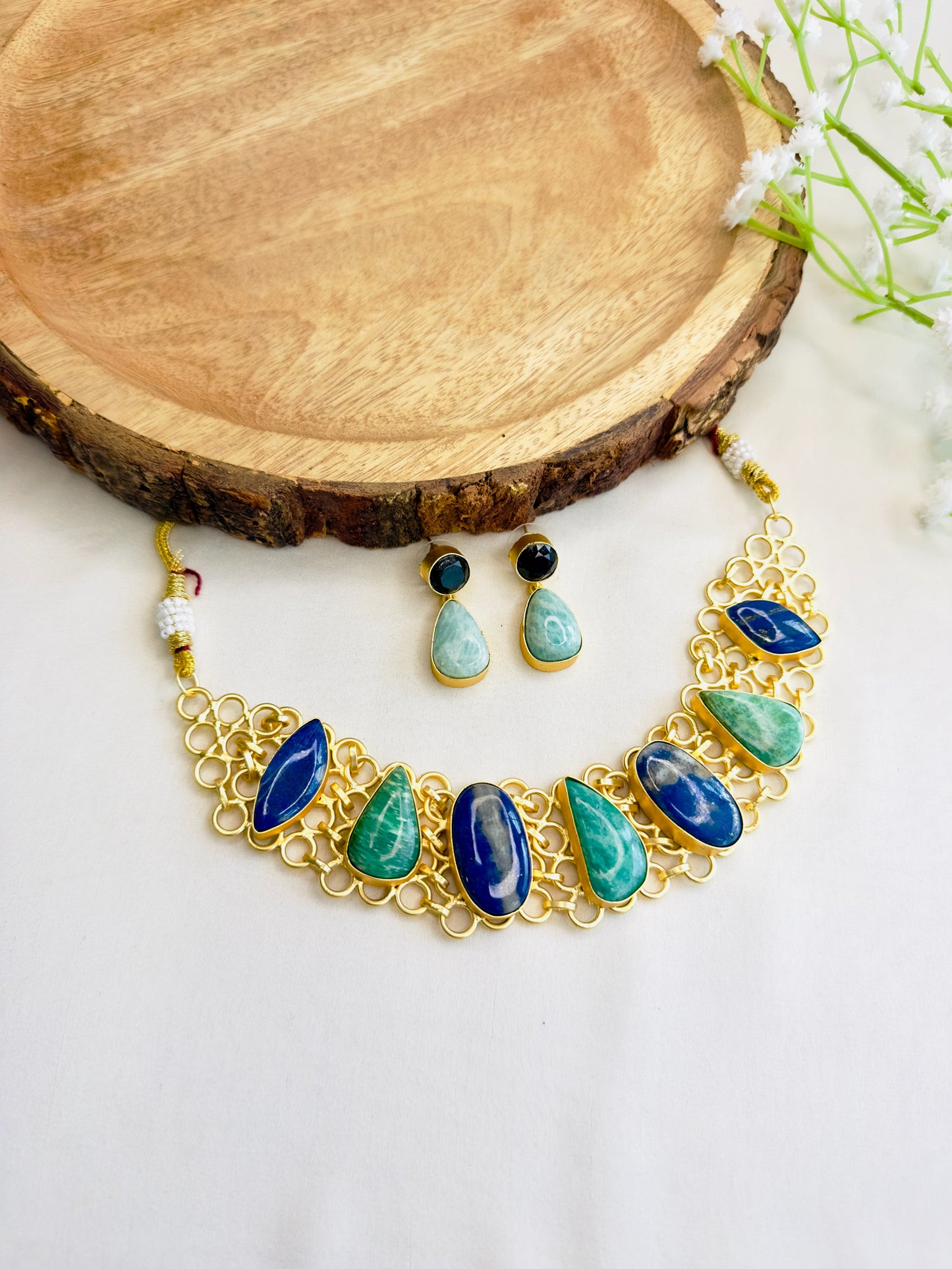 Natural Stone Jaali Necklace Set