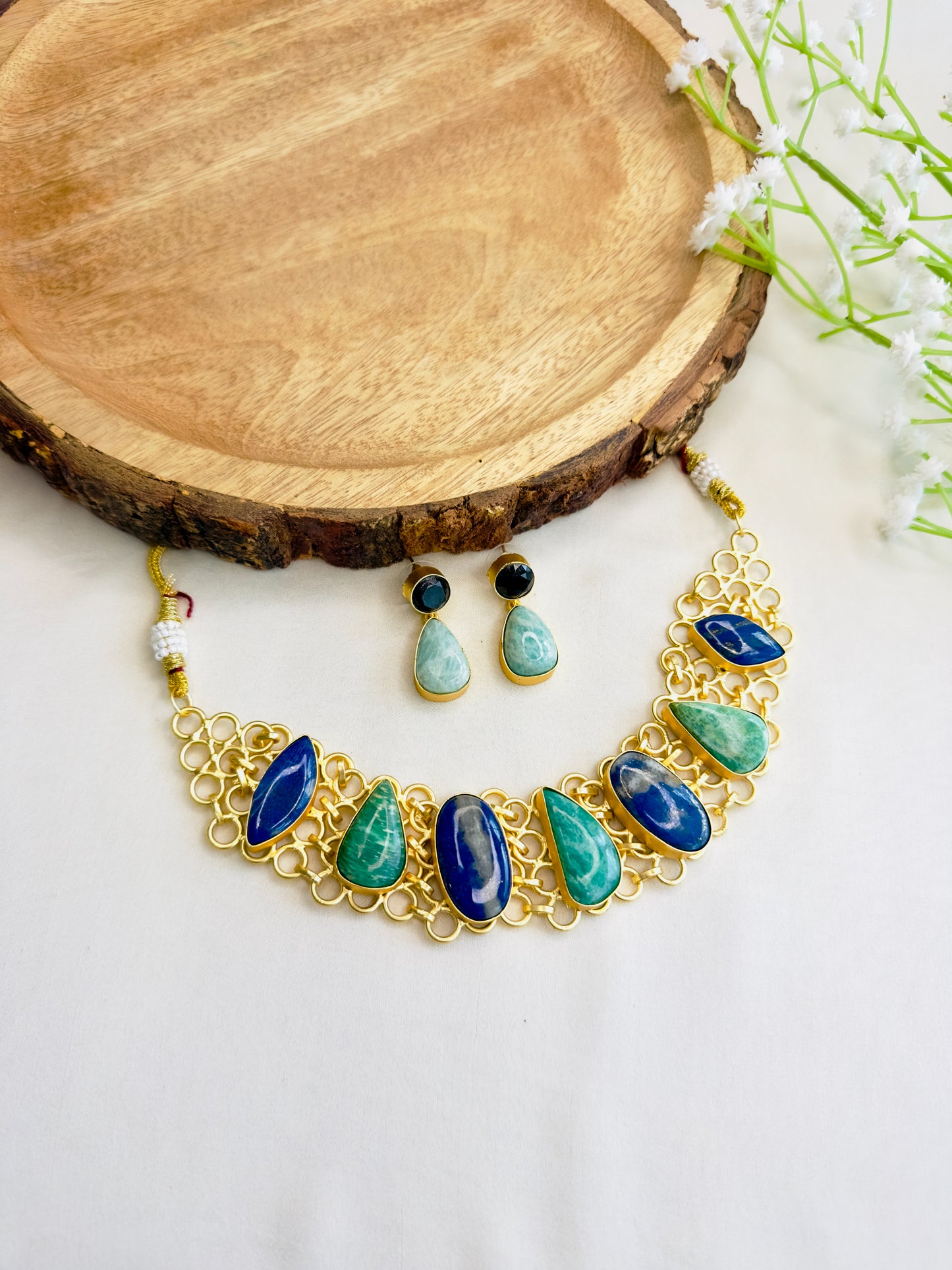 Natural Stone Jaali Necklace Set