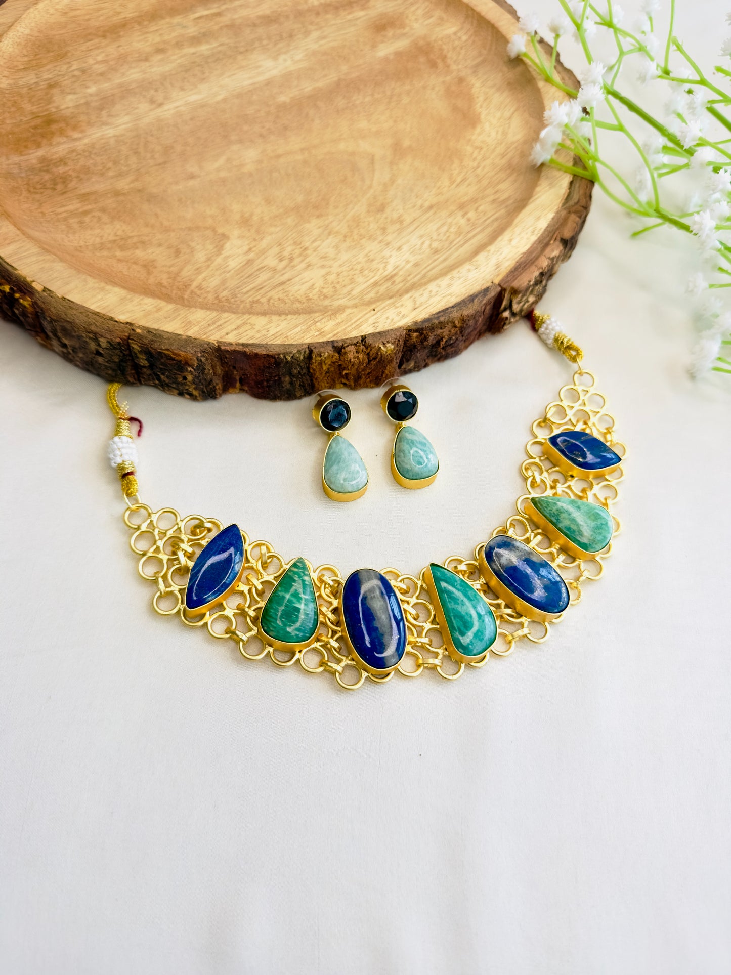 Natural Stone Jaali Necklace Set