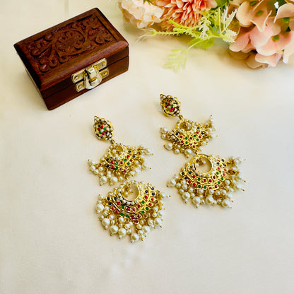 Three Layer Jadau Multicolor Earrings