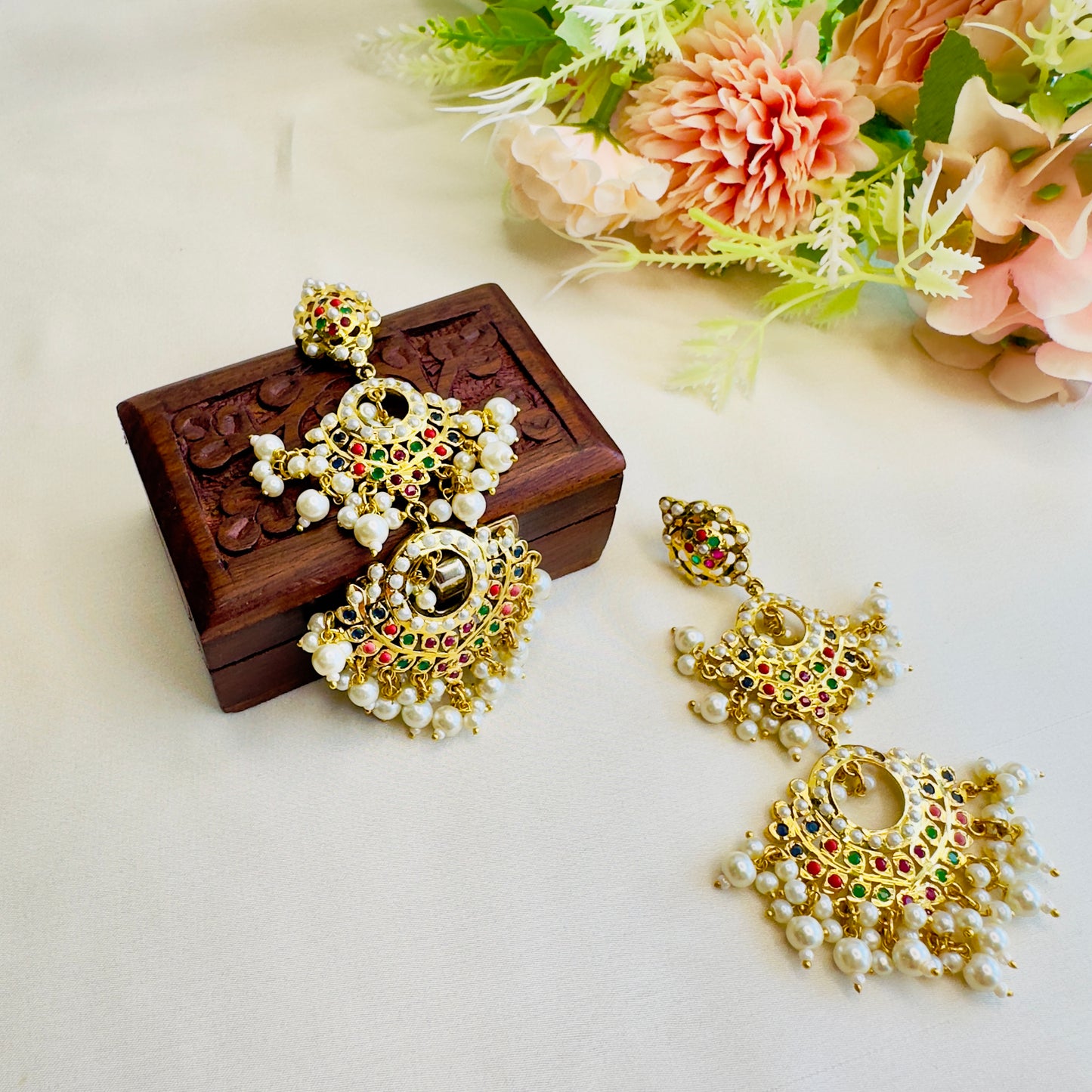 Three Layer Jadau Multicolor Earrings