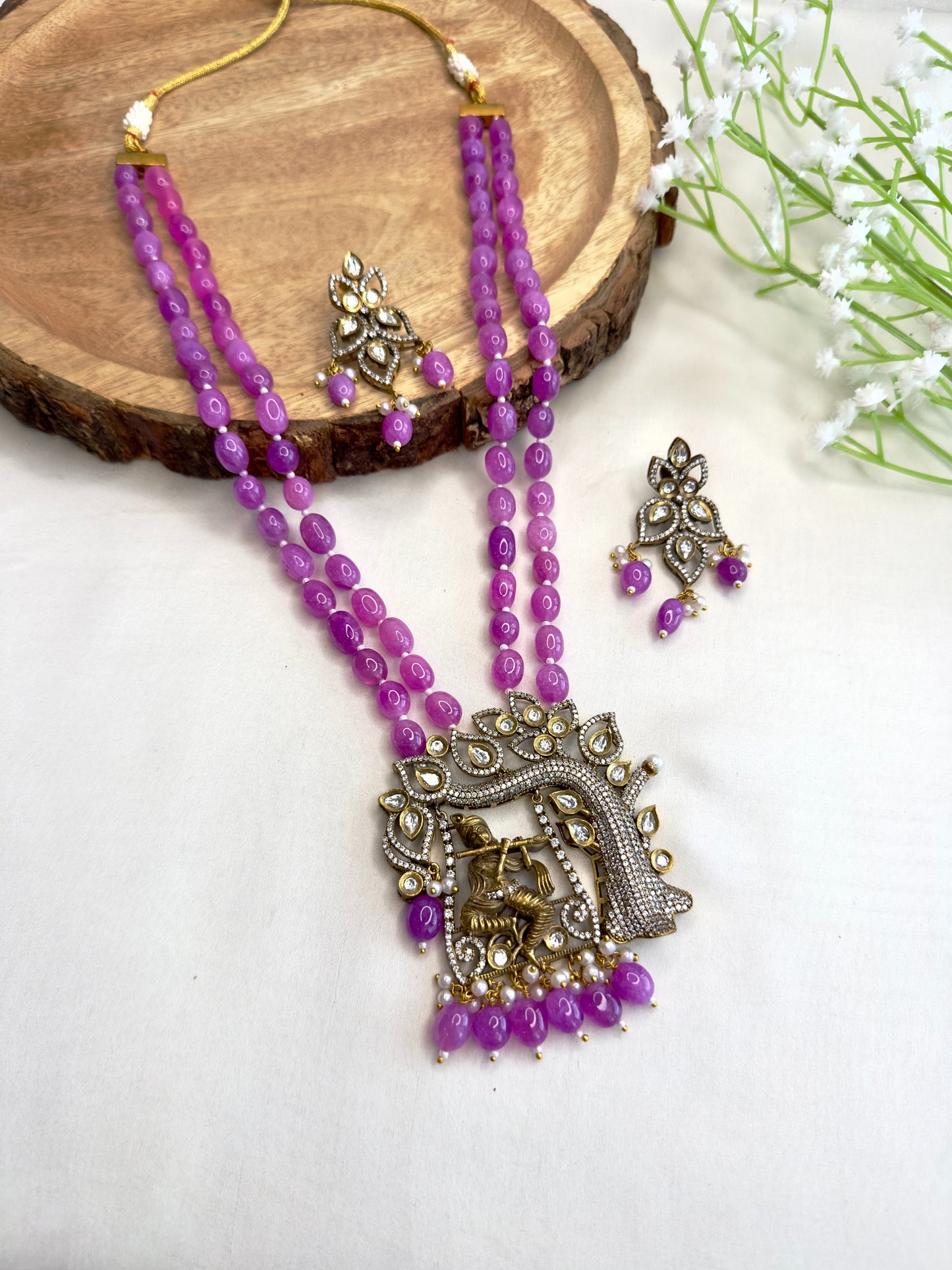 Krishna Motif Kundan Necklace Set