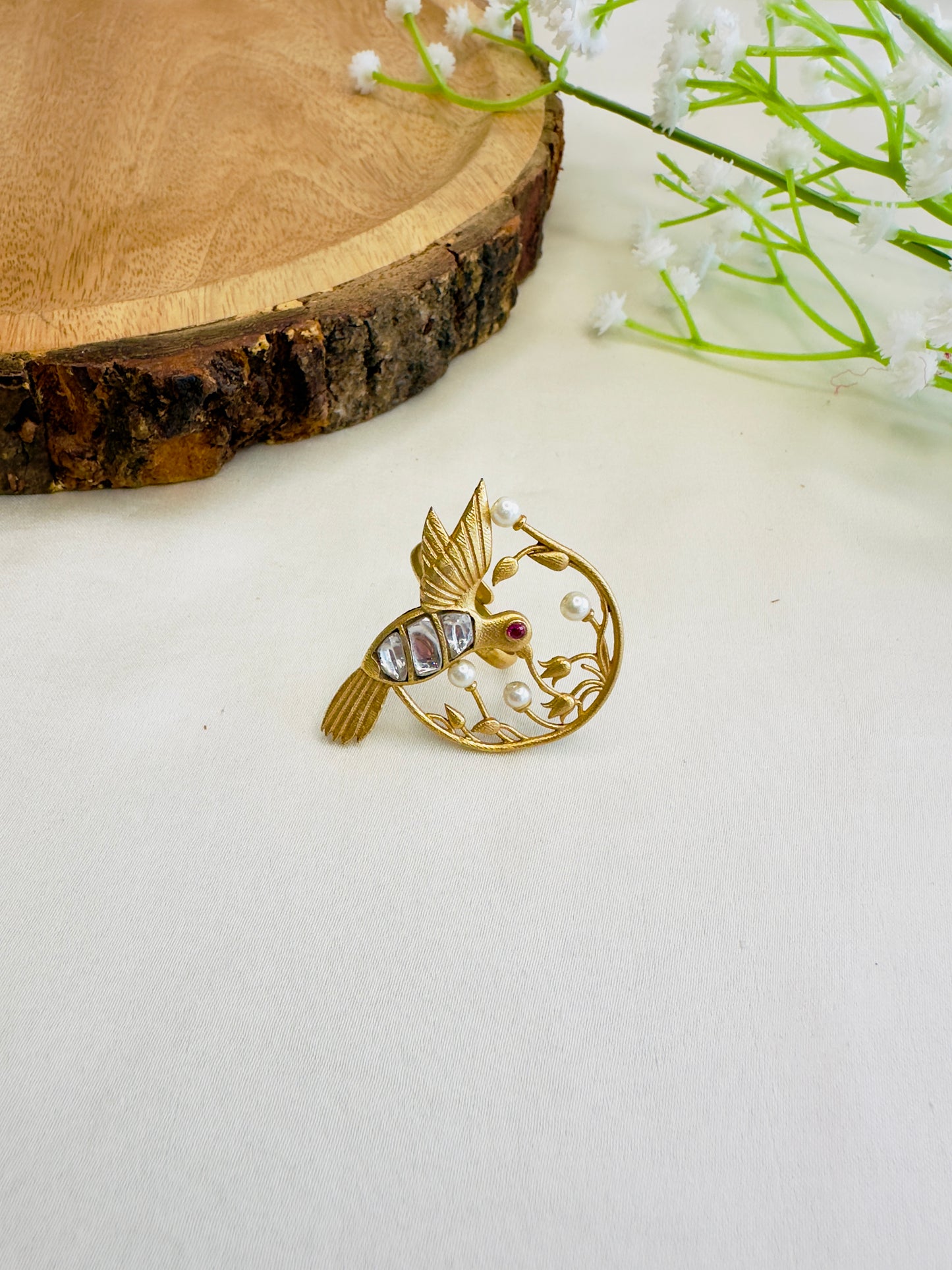 Jadau Bird Motif Finger Ring