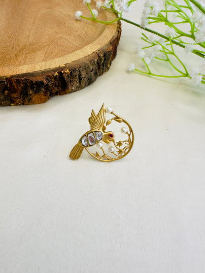 Jadau Bird Motif Finger Ring