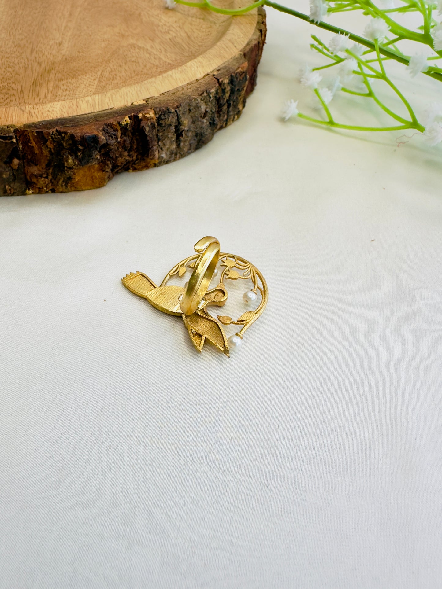 Jadau Bird Motif Finger Ring