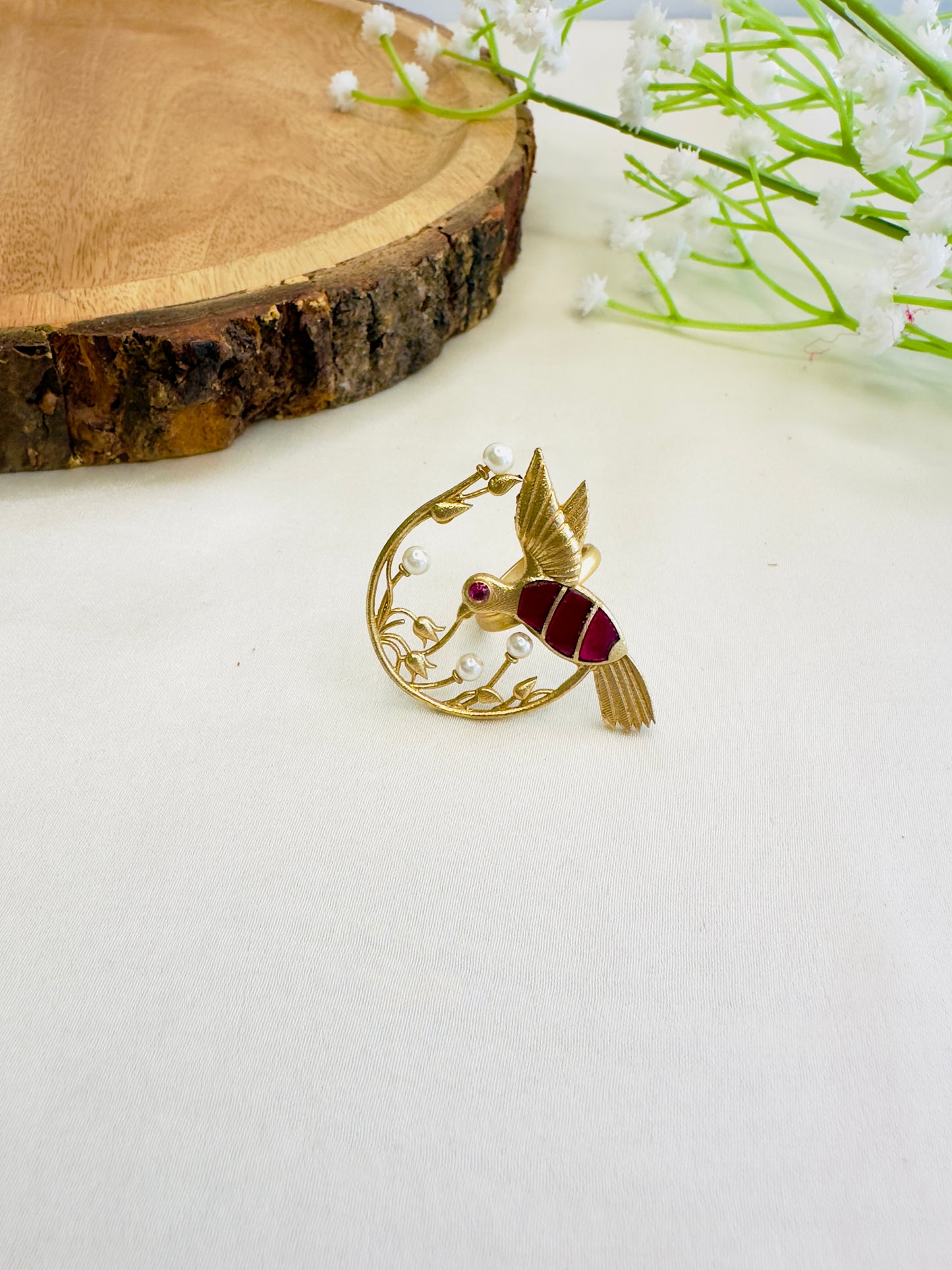 Jadau Bird Motif Finger Ring