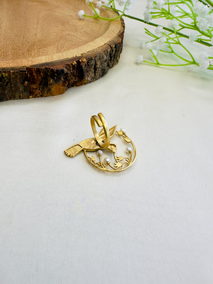 Jadau Bird Motif Finger Ring