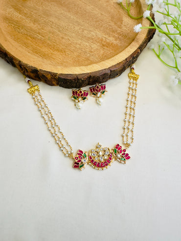 Jadau Lotus Pearl Choker Set