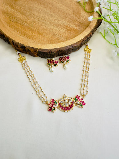 Jadau Lotus Pearl Choker Set