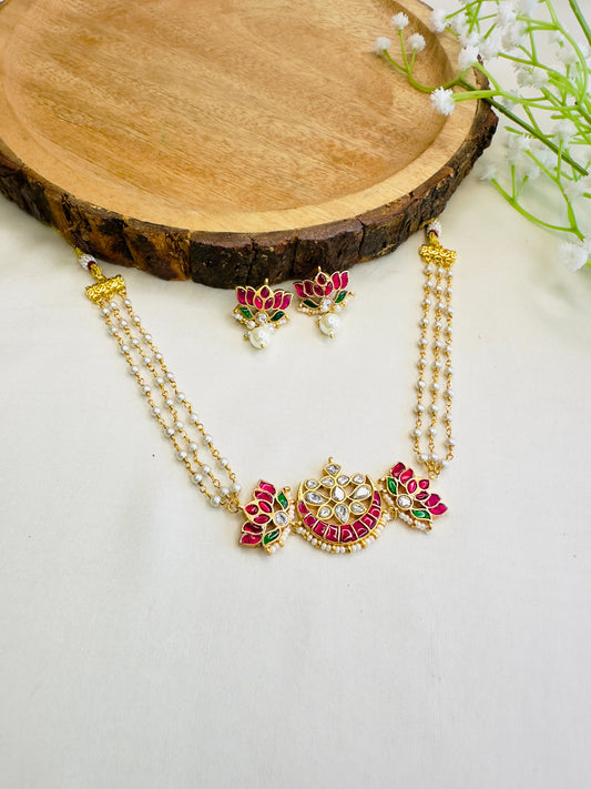 Jadau Lotus Pearl Choker Set