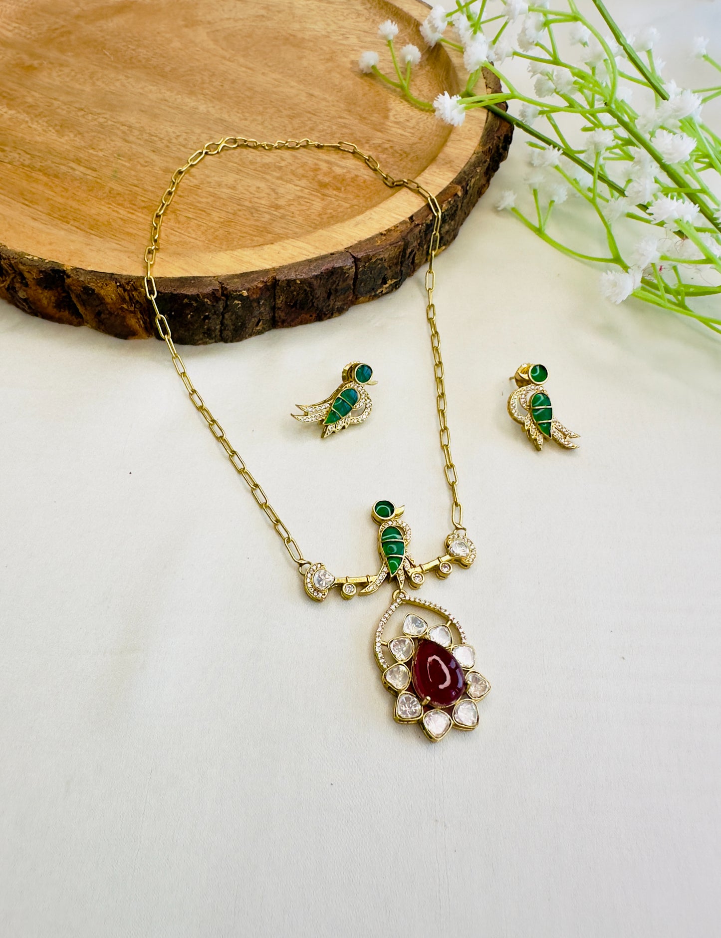 Moissanite Bird Motif Pendant Set