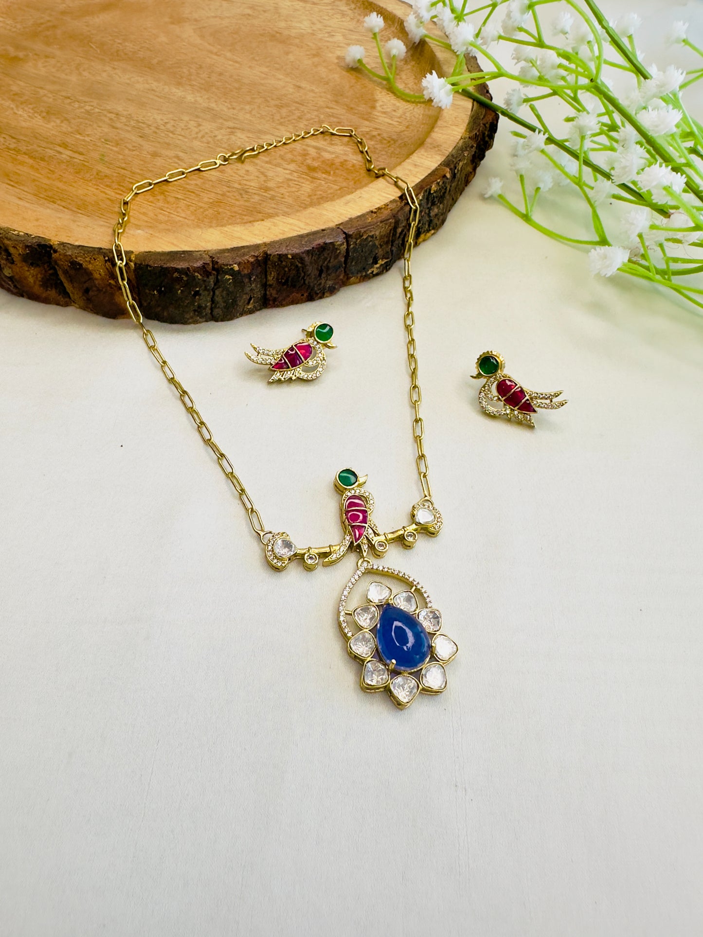 Moissanite Bird Motif Pendant Set