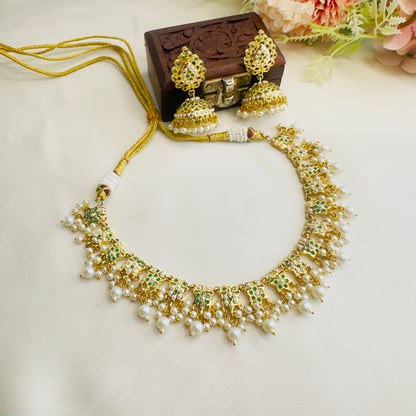 Green Pearl Hyderabadi Jadau Necklace Set