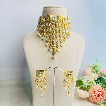 Hyderabadi Jadau White Pearl Necklace Set