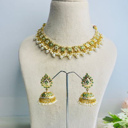 Green Pearl Hyderabadi Jadau Necklace Set