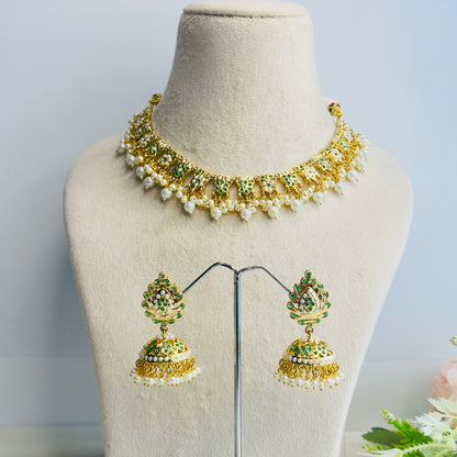 Hyderabadi Jadau Green Necklace Set