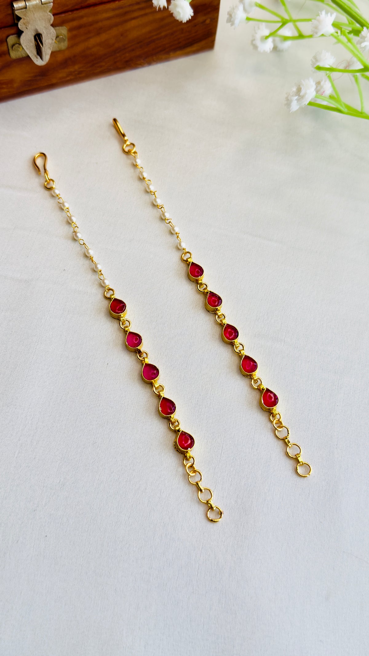 Pachi Kundan Ear Chain