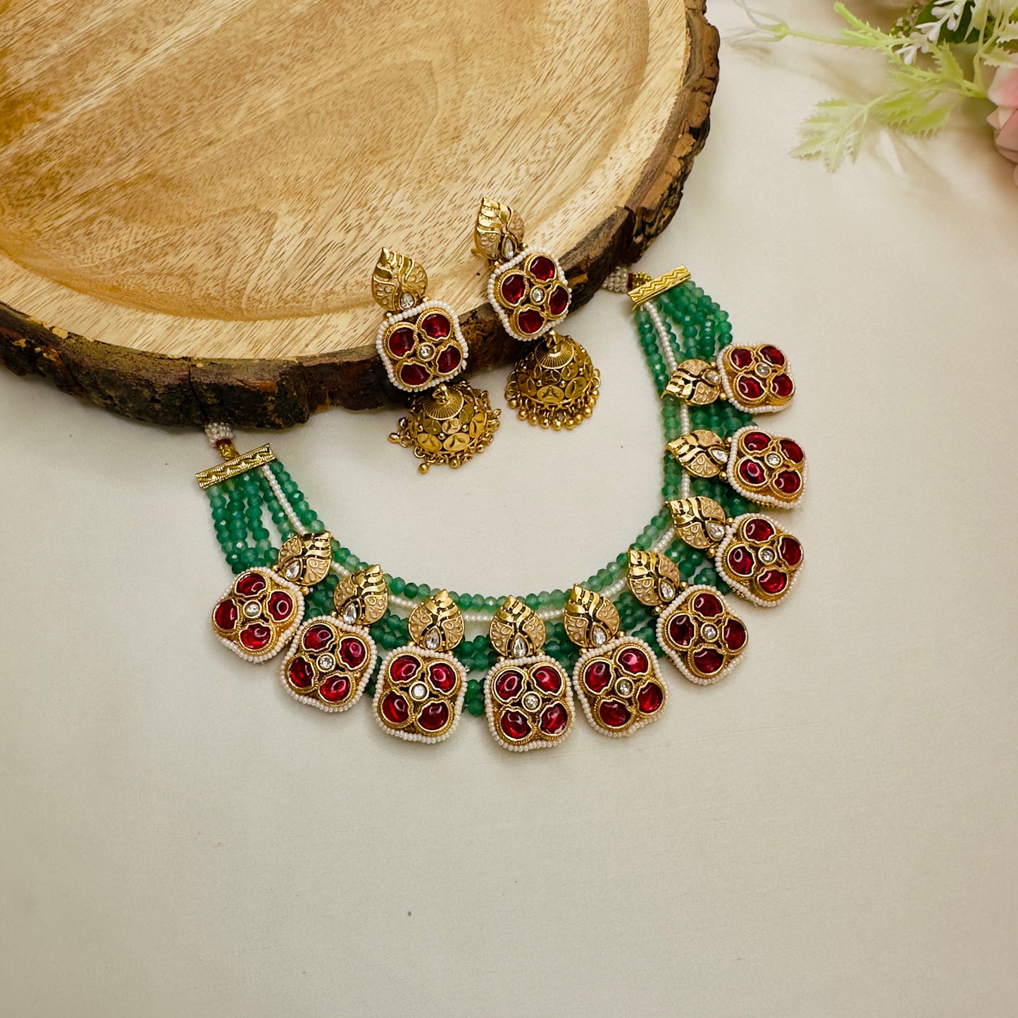 Nine Pendant Rajwadi Necklace Set