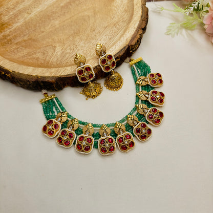 Nine Pendant Rajwadi Necklace Set