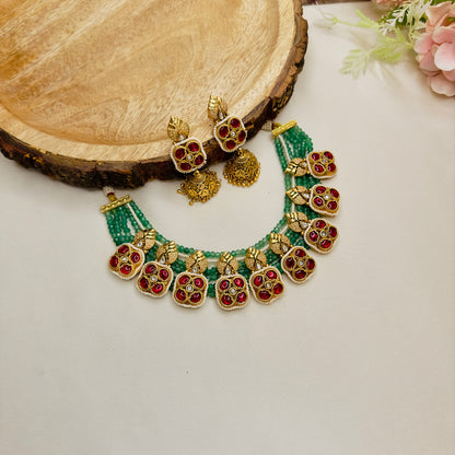 Nine Pendant Rajwadi Necklace Set