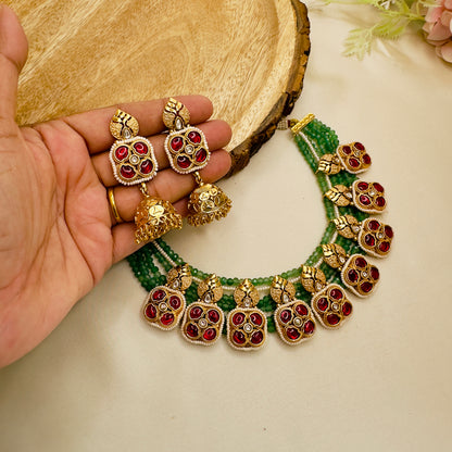 Nine Pendant Rajwadi Necklace Set