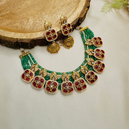 Nine Pendant Rajwadi Necklace Set