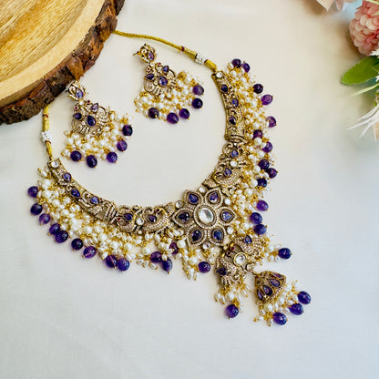 Victorian Polish Purple AD Necklace Set