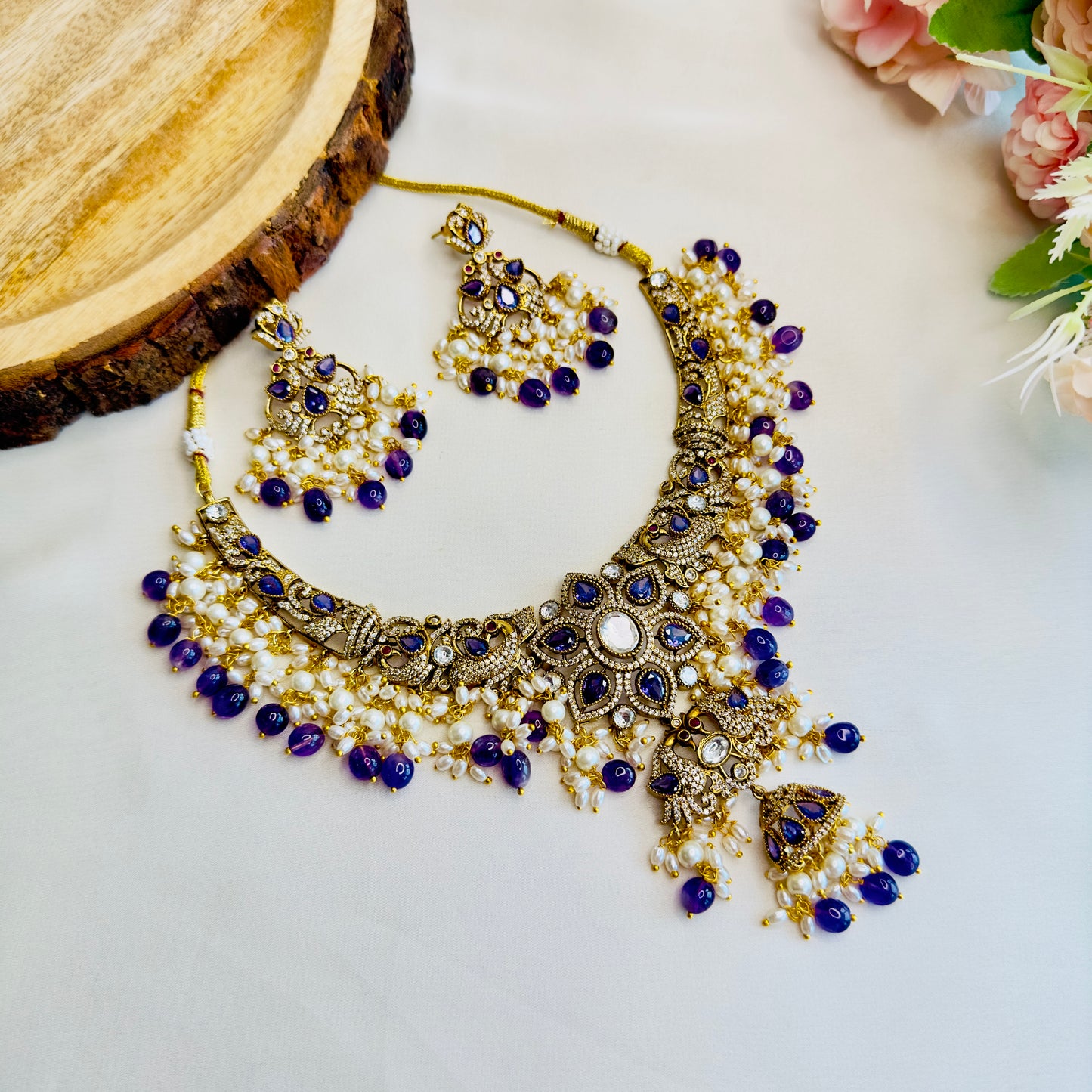 Victorian Polish Purple AD Necklace Set