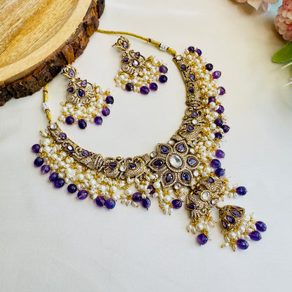 Victorian Polish Purple AD Necklace Set