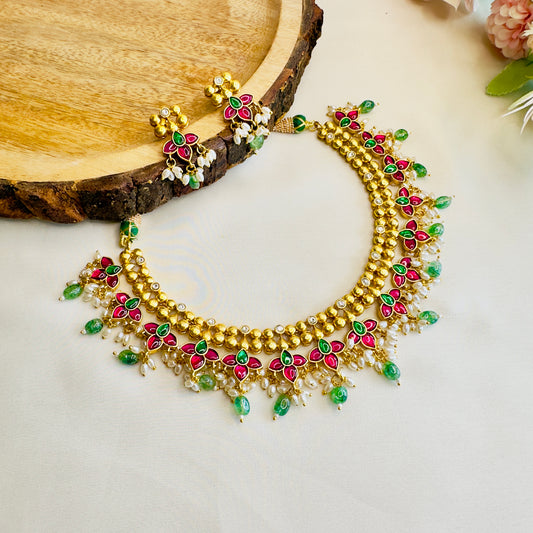 Jadau Ruby Green Necklace Set